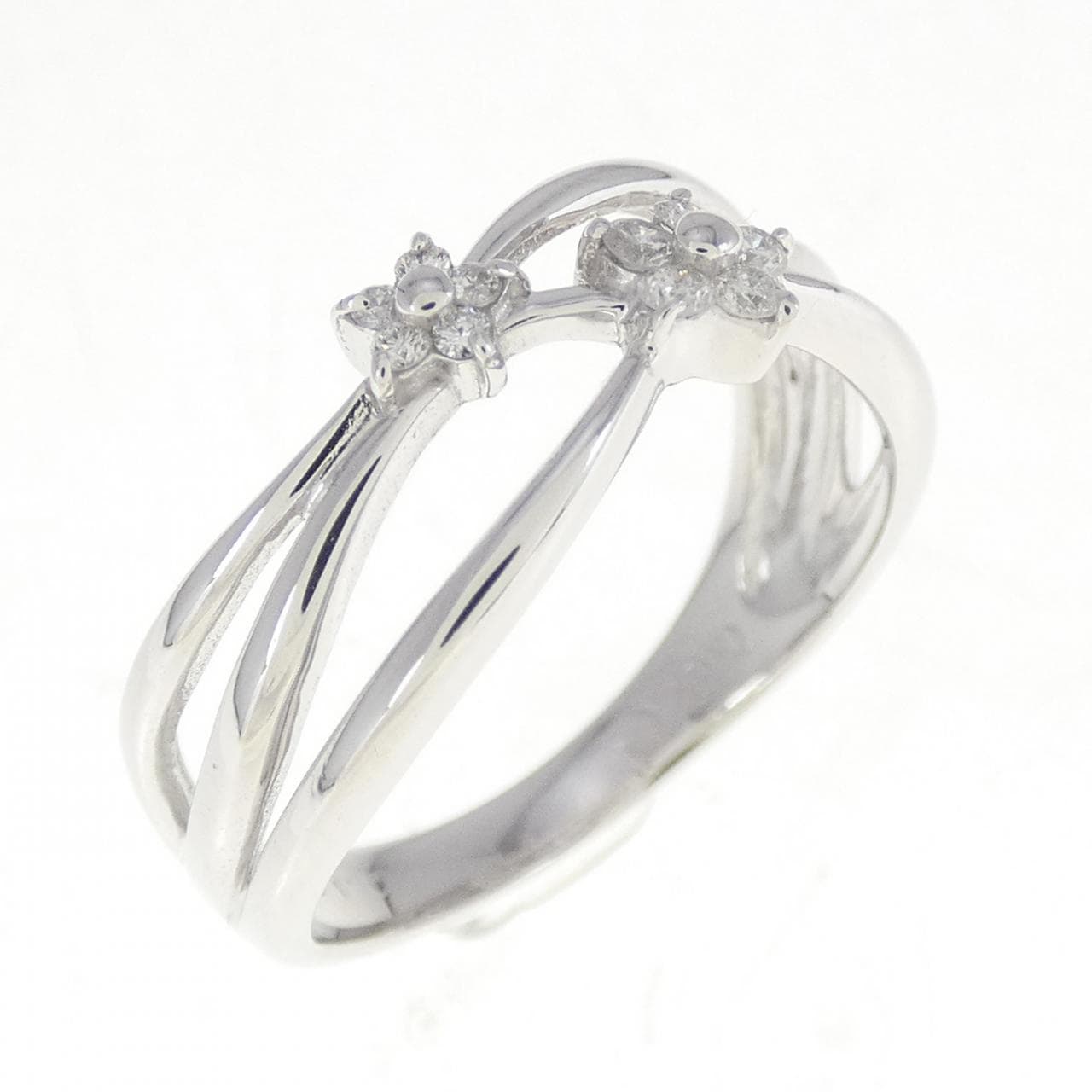 K18WG flower Diamond ring 0.10CT