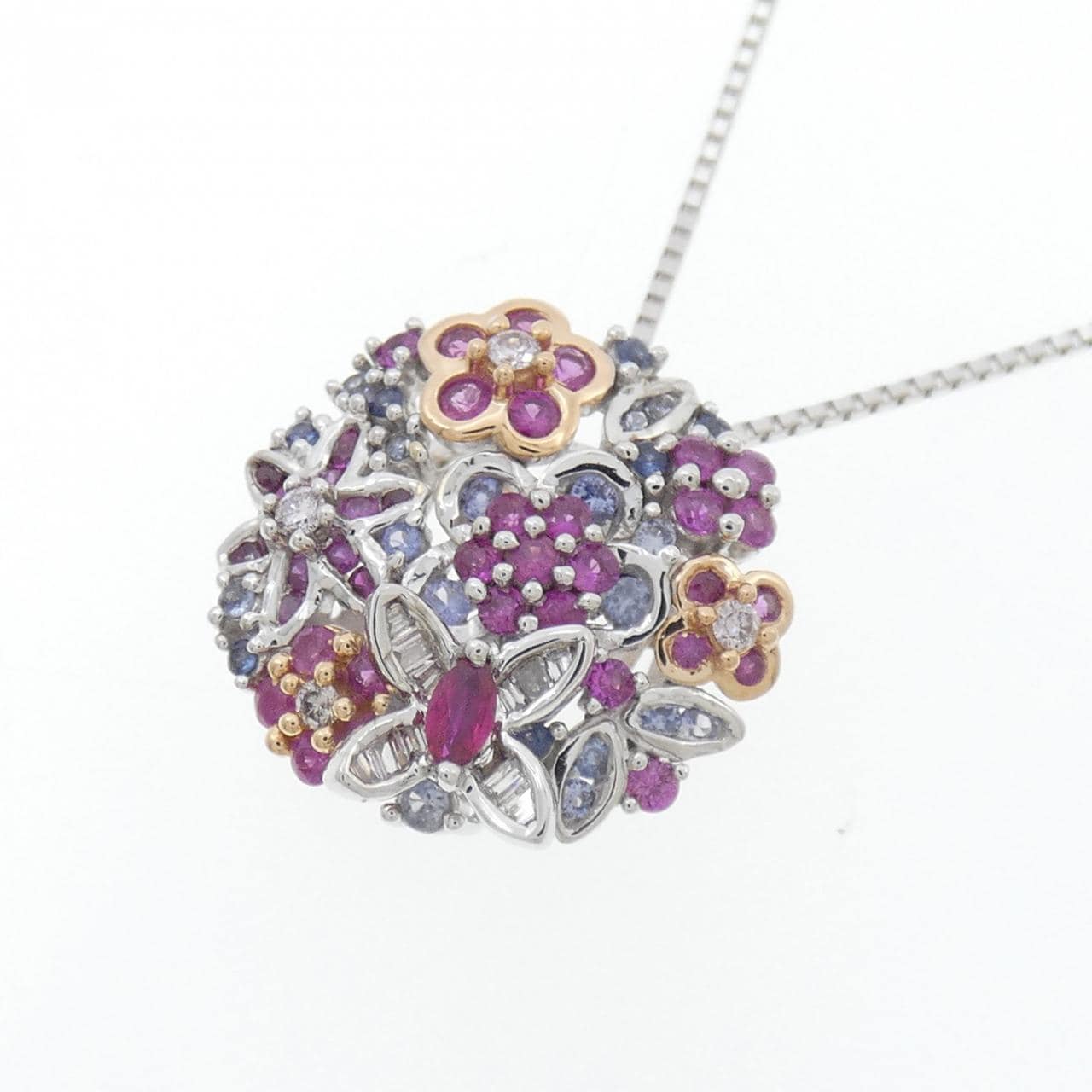 K18WG/K18PG フラワー カラーストーン ネックレス