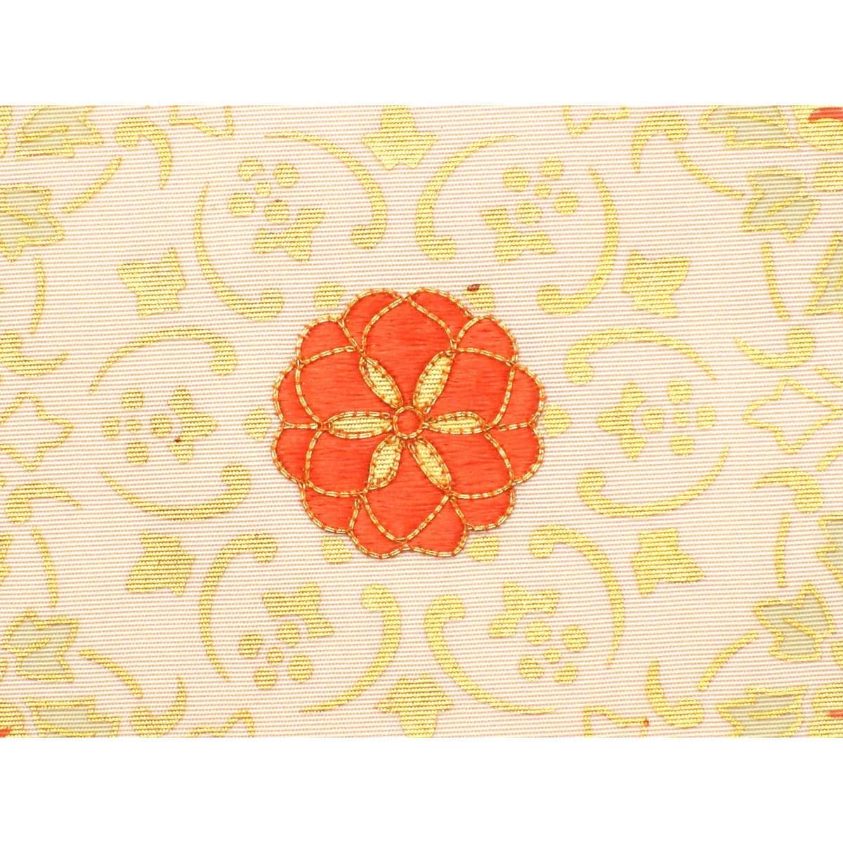 【未使用品】名古屋帯　塩瀬染帯　友禅金彩加工　刺繍入り