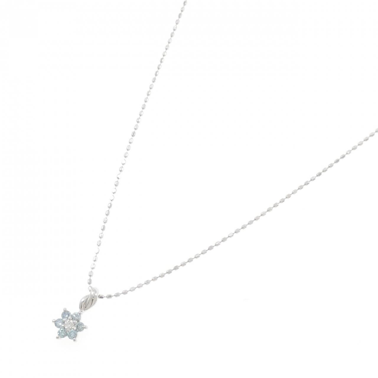 K18WG フラワー ダイヤモンド ネックレス 0.10CT