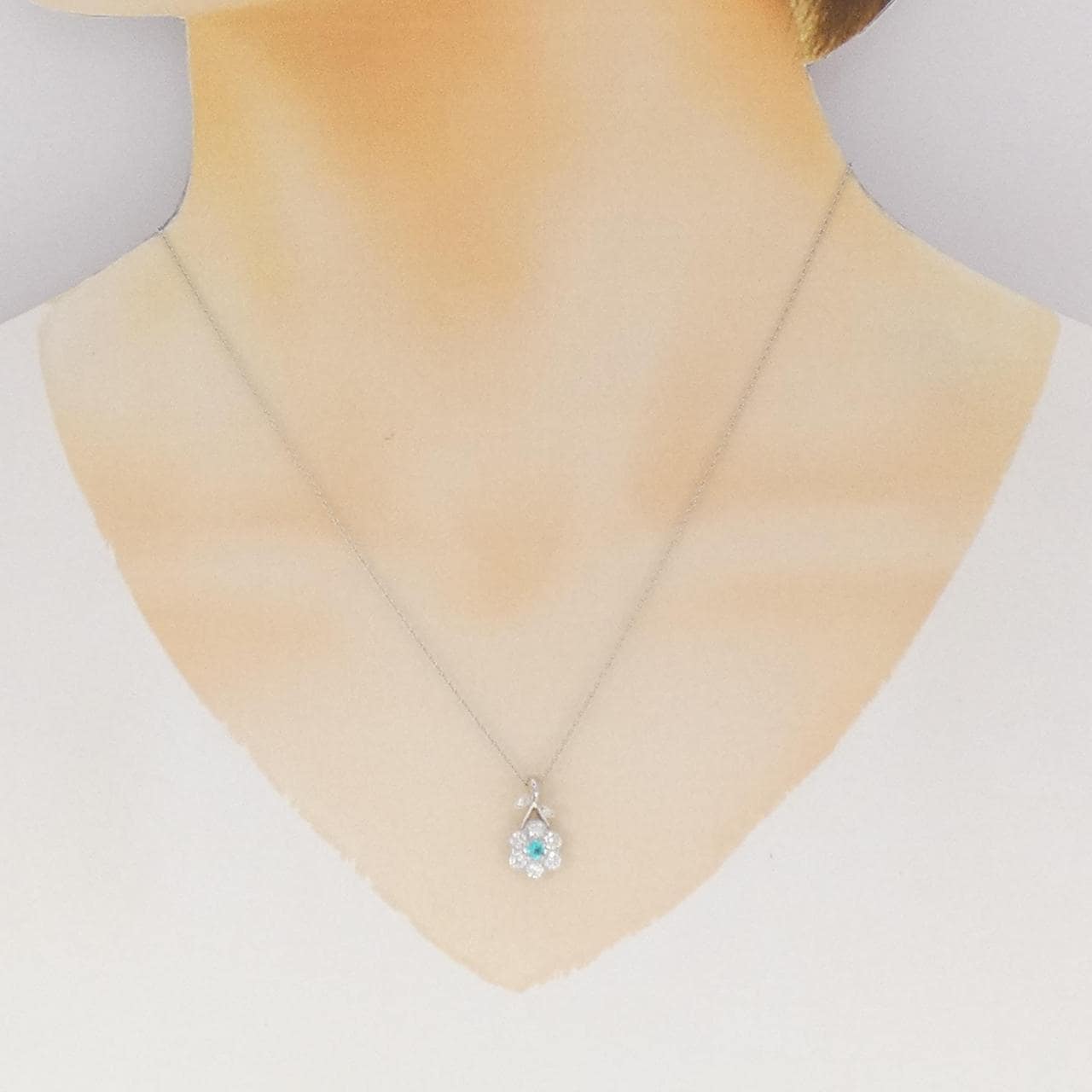 PT900/PT850 フラワー パライバトルマリン ネックレス 0.099CT