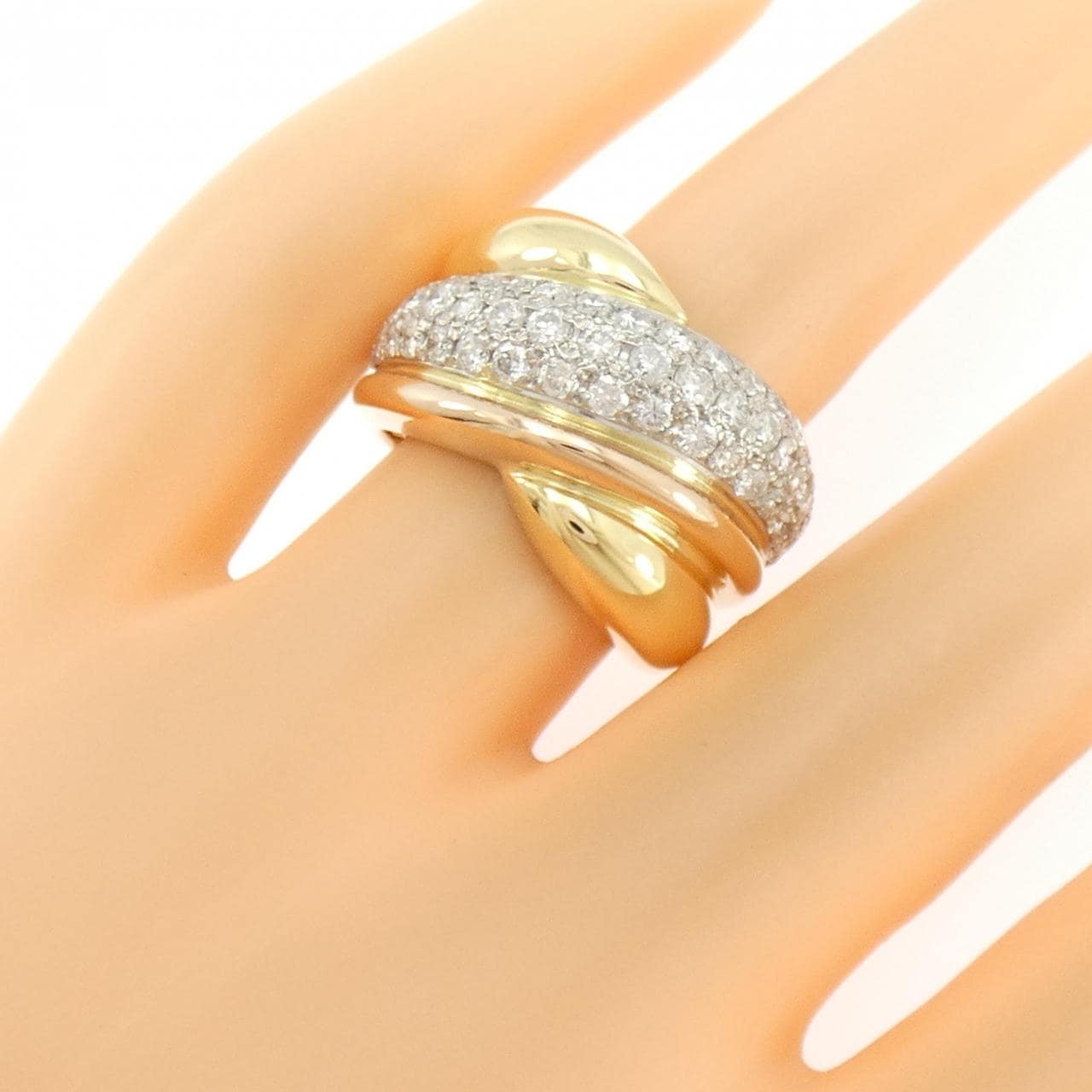 K18YG/PT900/K18PG ダイヤモンド リング 1.38CT