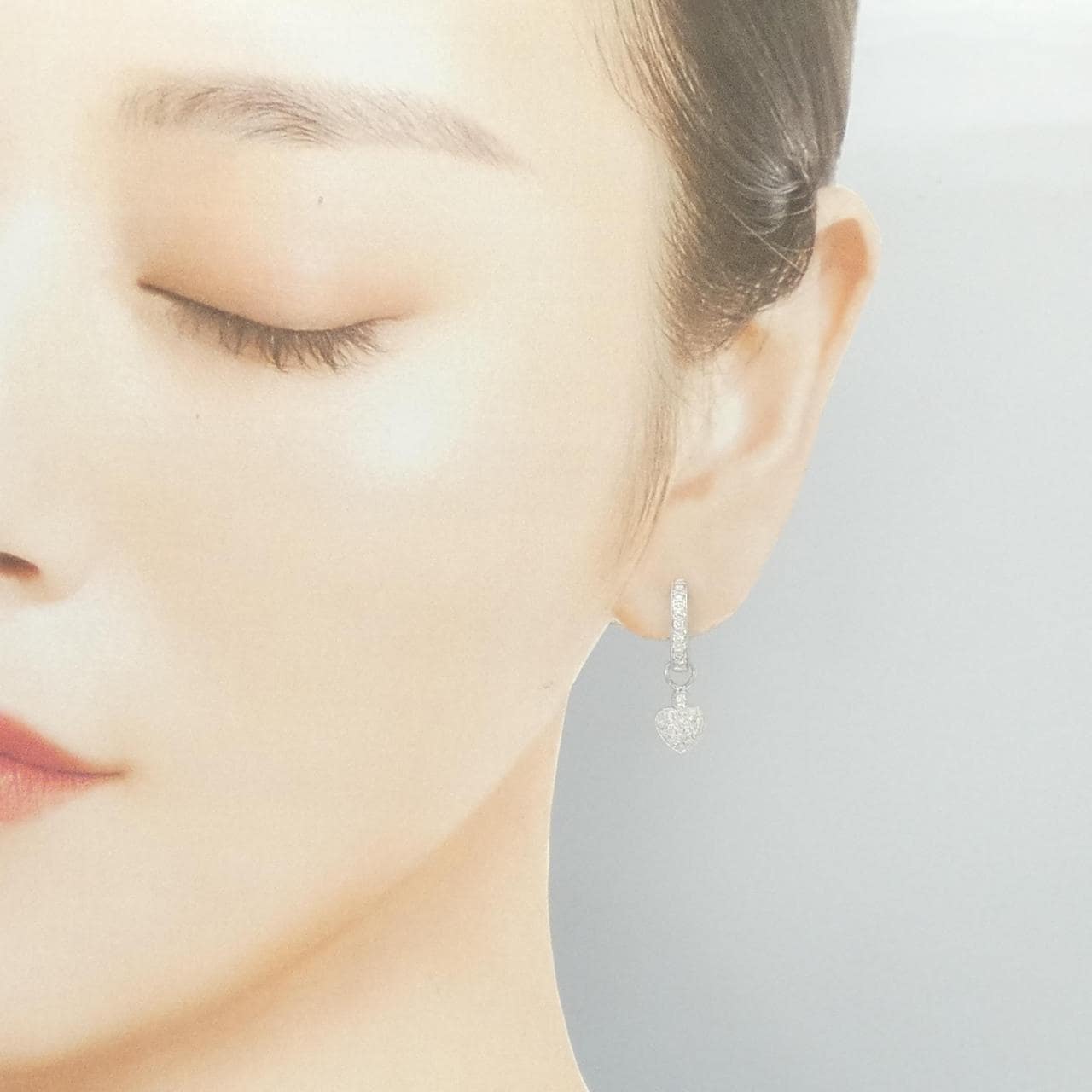 18KWG/K18WG 2WAY ハート ダイヤモンド ピアス