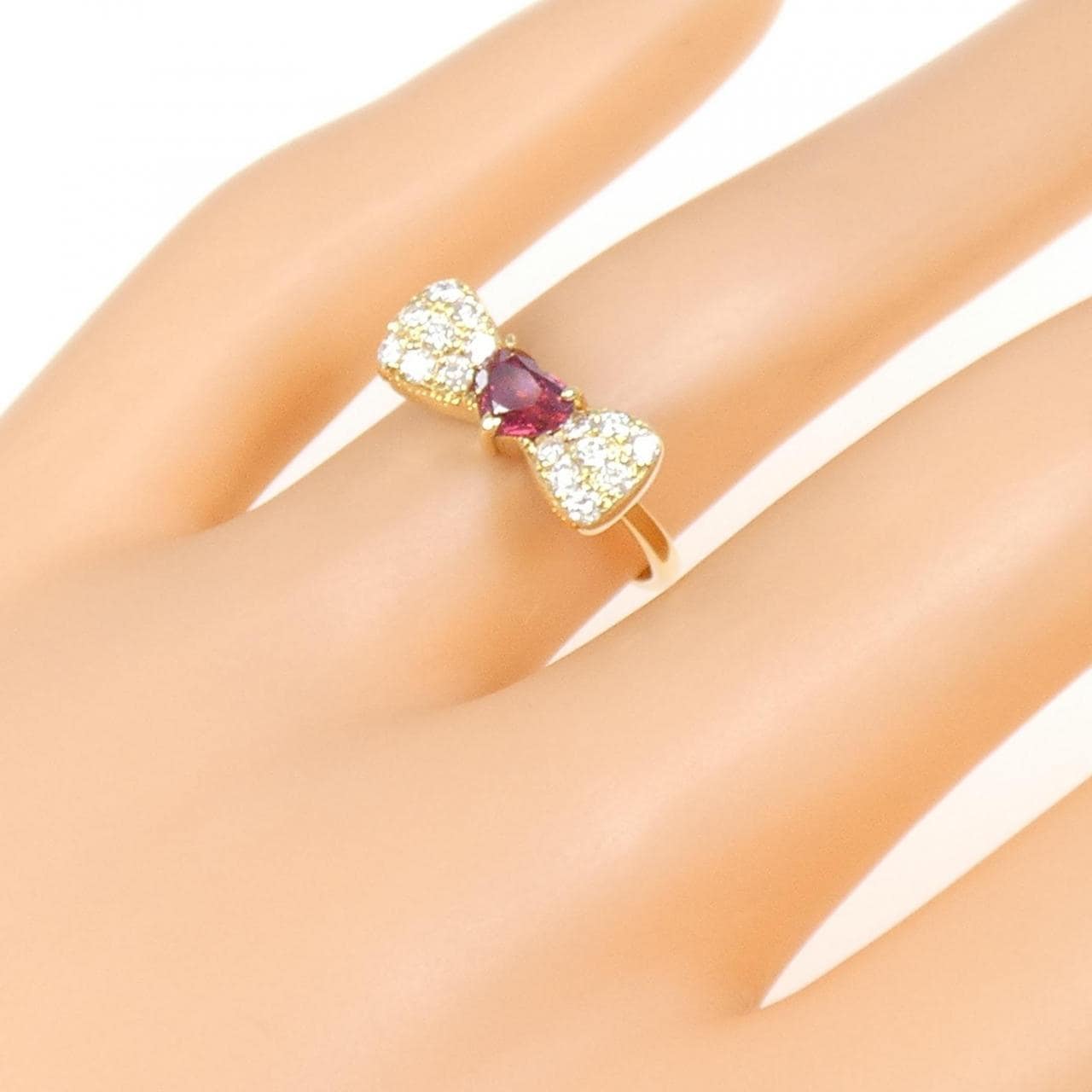 K18YG リボン×ハート ルビー リング 0.53CT