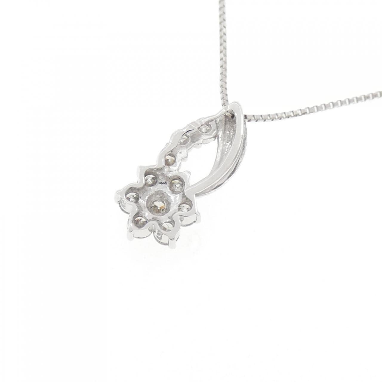 K18WG フラワー ダイヤモンド ネックレス 0.30CT