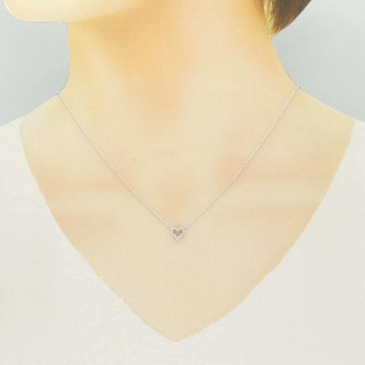 K18WG ハート ダイヤモンド ネックレス 0.09CT