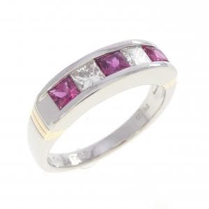 PT900/K18YG ルビー リング 0.45CT