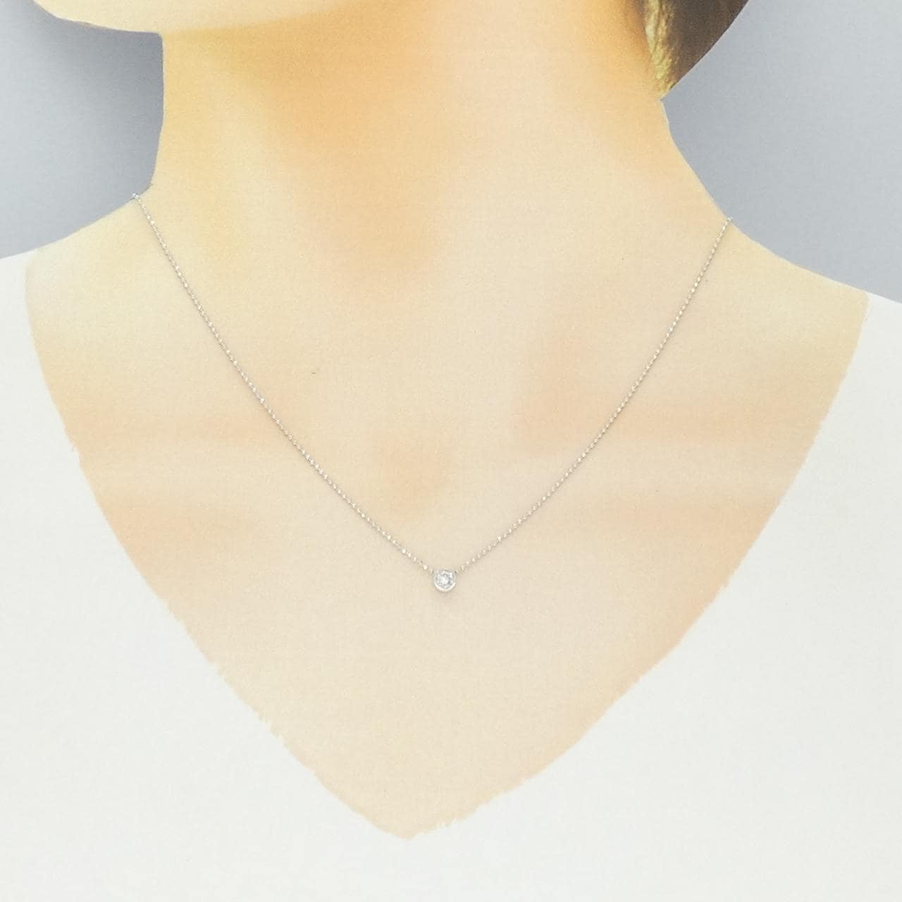 PT850/K18WG ソリティア ダイヤモンド ネックレス 0.21CT