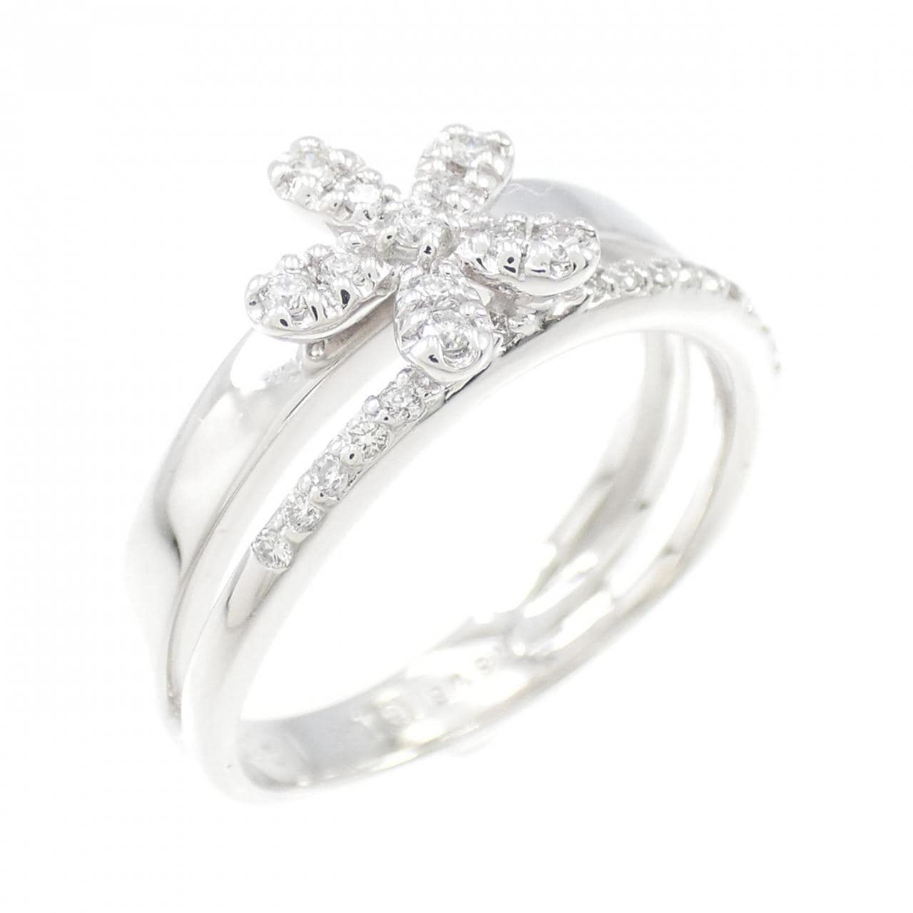 K18WG flower Diamond ring 0.16CT