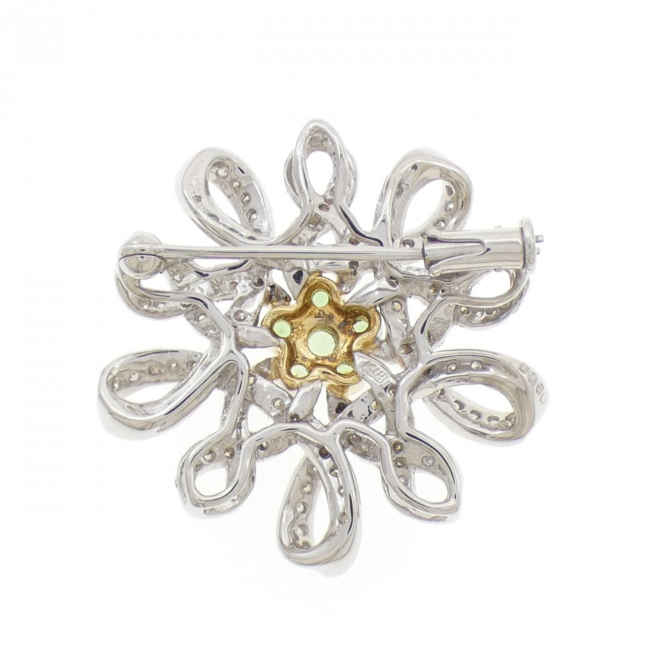 K18WG/K18YG グリーンガーネット ブローチ