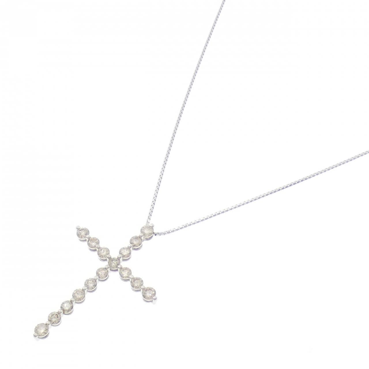 K18WG クロス ダイヤモンド ネックレス 2.30CT