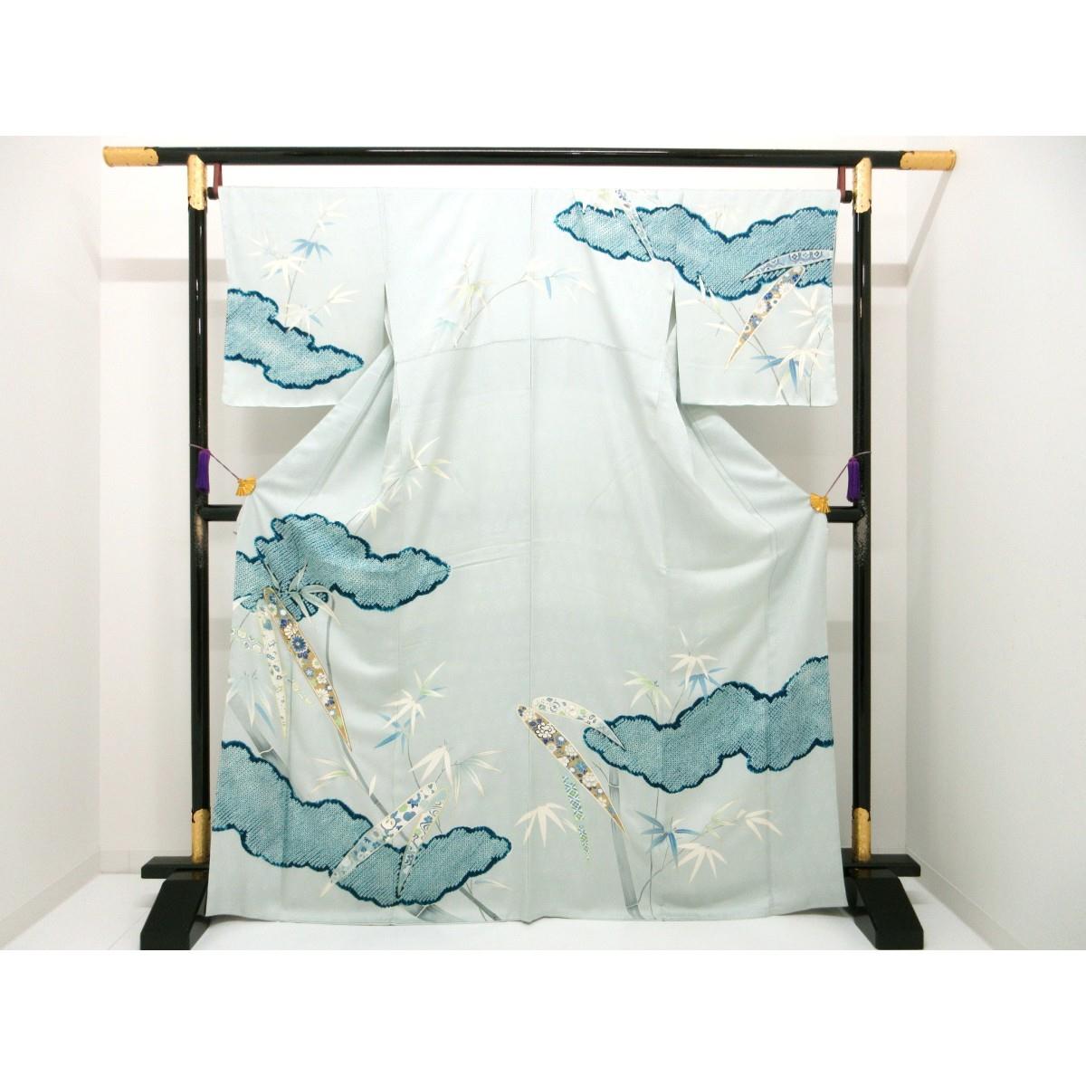 【未使用品】訪問着　吉川染匠　友禅金彩加工　刺繍入り絞り加工