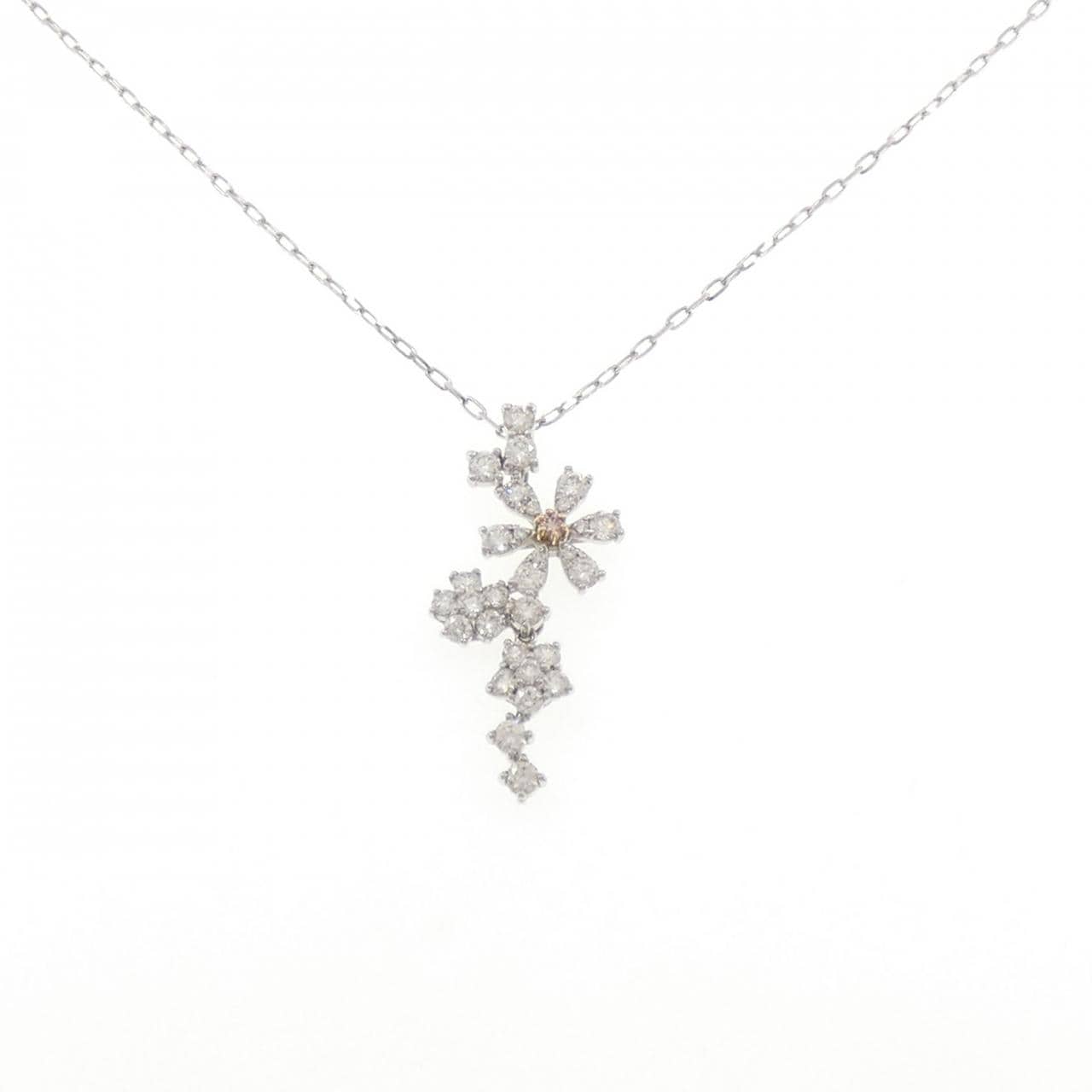 K18PG/PT950/PT850 フラワー ピンクダイヤモンド ネックレス 0.031CT
