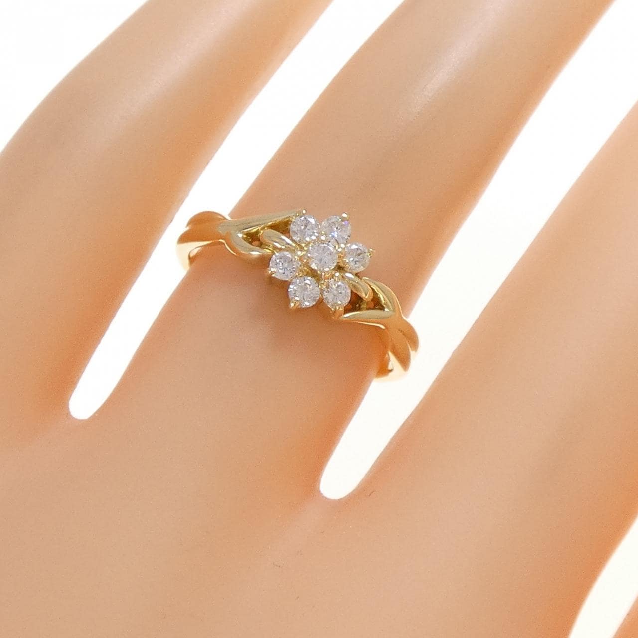 K18YG フラワー ダイヤモンド リング 0.22CT