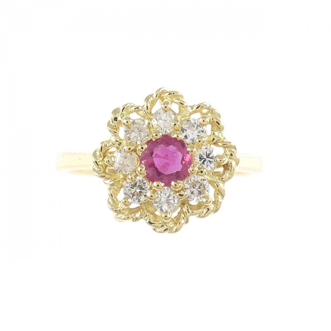 K18YG フラワー ルビー リング 0.28CT