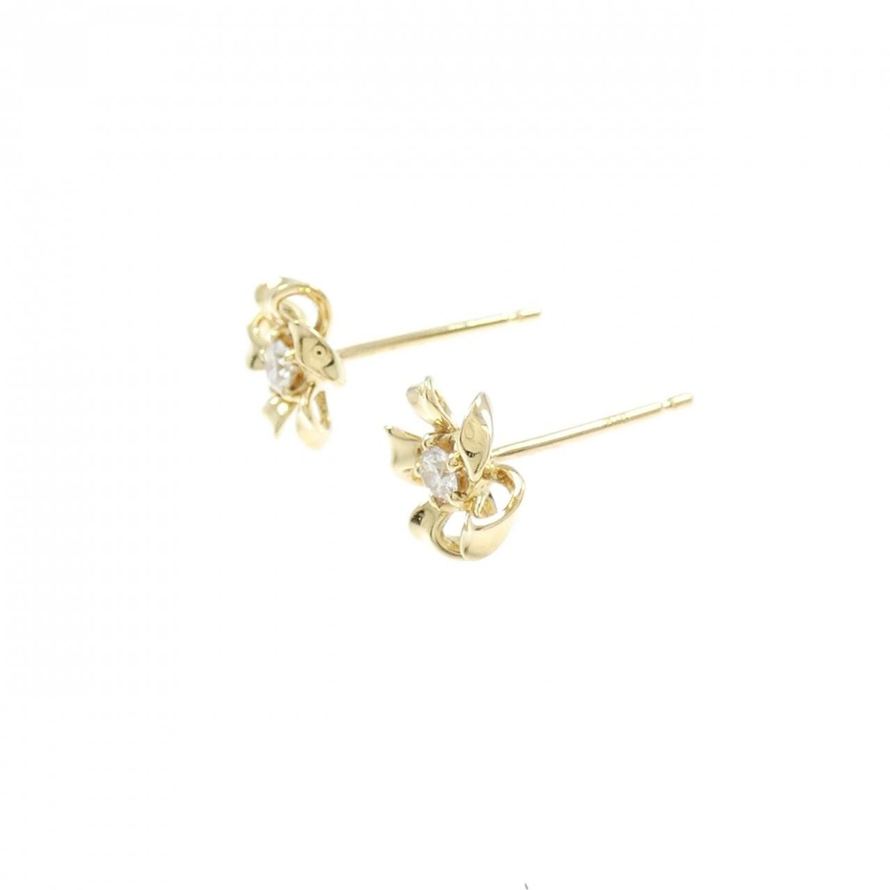 K18YG フラワー ダイヤモンド ピアス 0.10CT