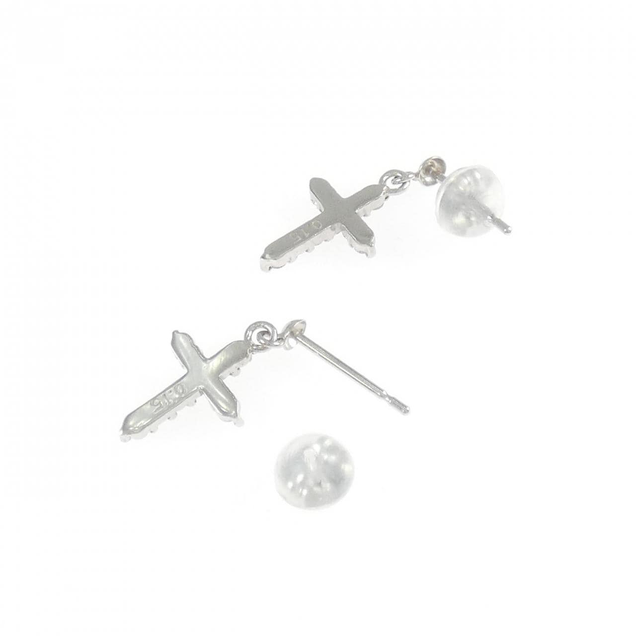 K14WG クロス ダイヤモンド ピアス 0.30CT