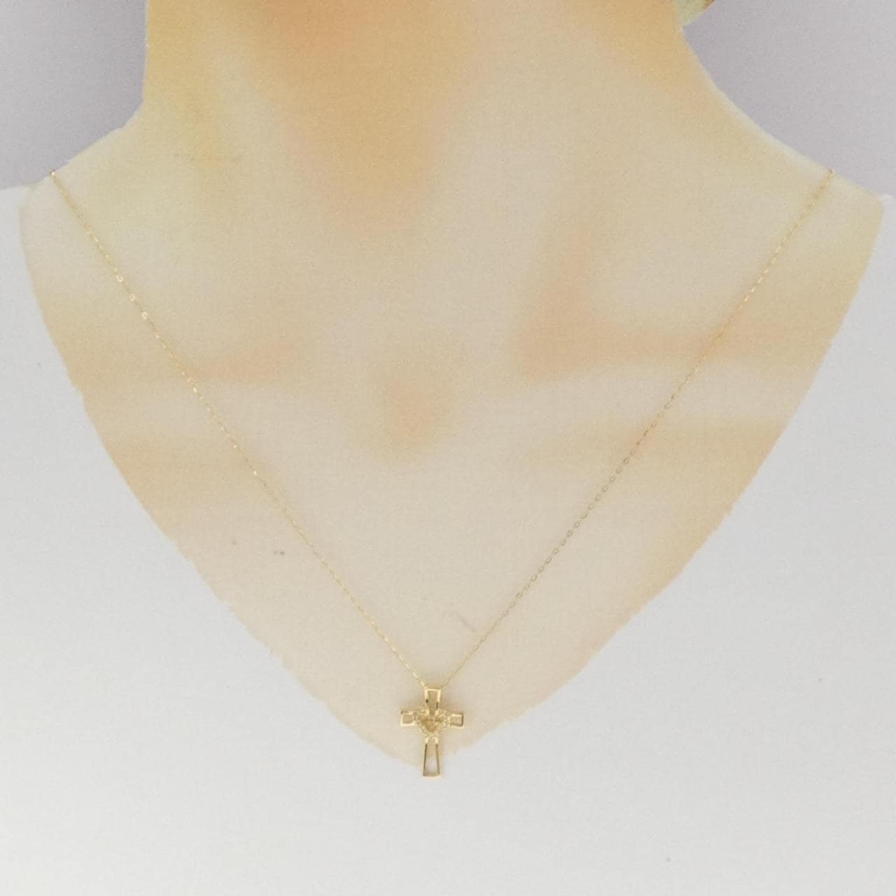 K18YG クロス×ハート ダイヤモンド ネックレス 0.05CT