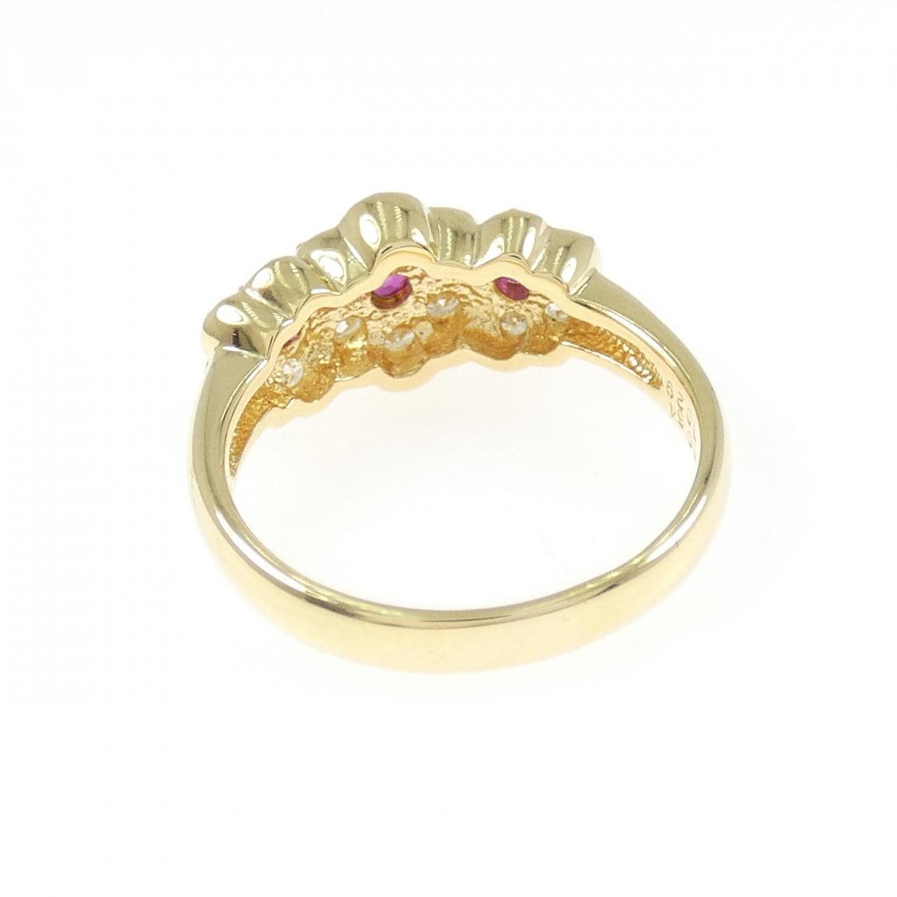 K18YG フラワー ルビー リング 0.29CT