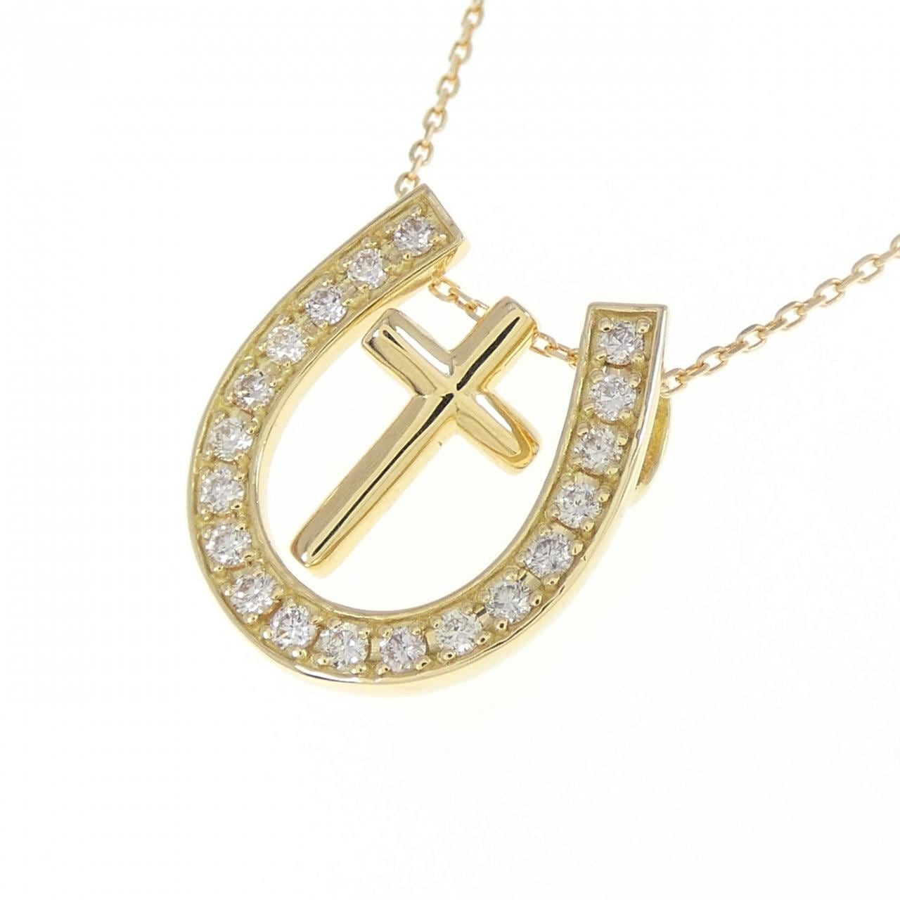 【新品】K18YG 2WAY ホースシュー×クロス ダイヤモンド ネックレス 0.20CT
