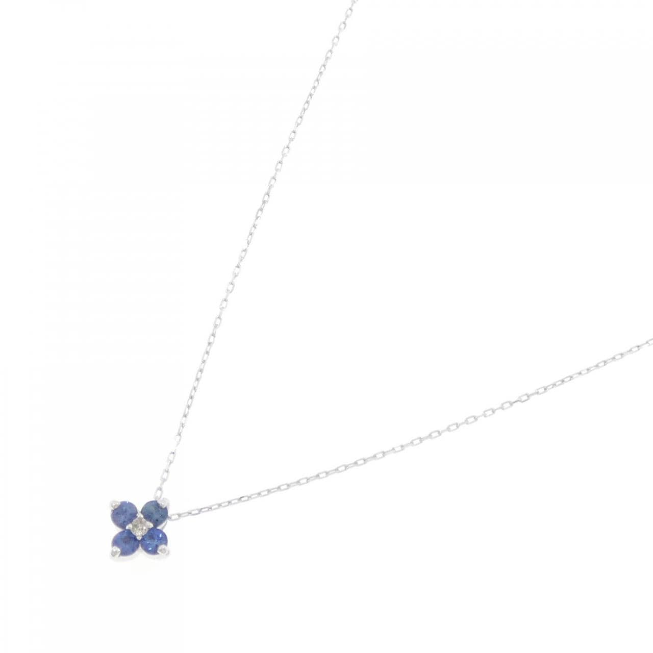K10WG フラワー サファイヤ ネックレス 0.14CT