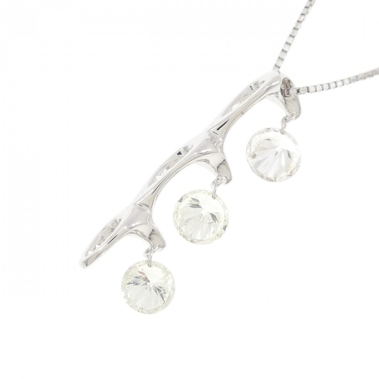 K18WG スリーストーン ダイヤモンド ネックレス 1.00CT