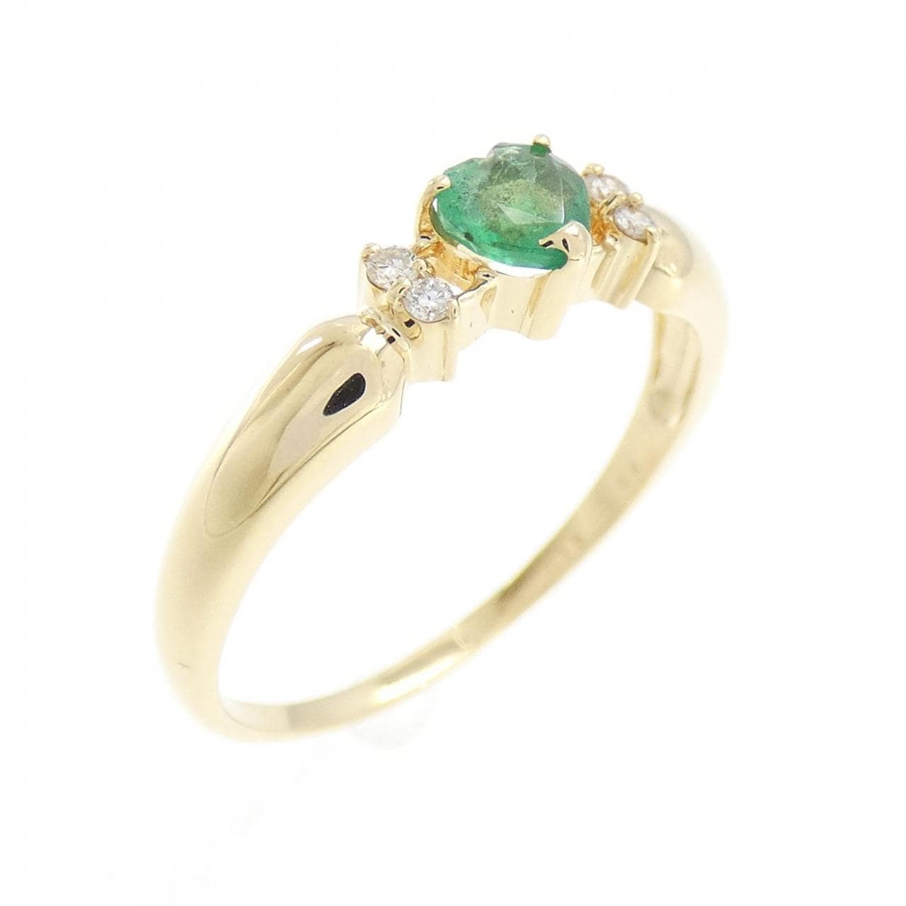 K14YG ハート エメラルド リング 0.18CT