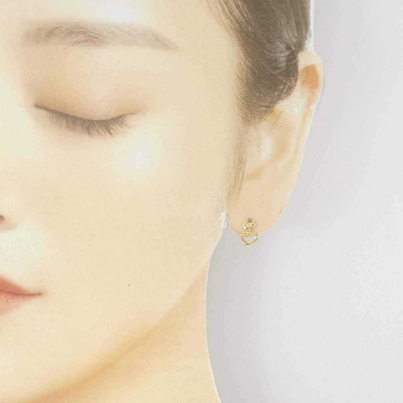 K18YG Ribbon x Heart Earrings