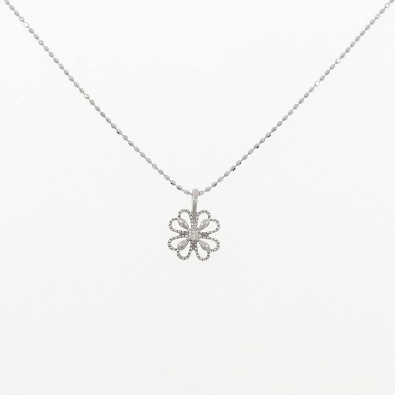 K10WG フラワー ダイヤモンド ネックレス
