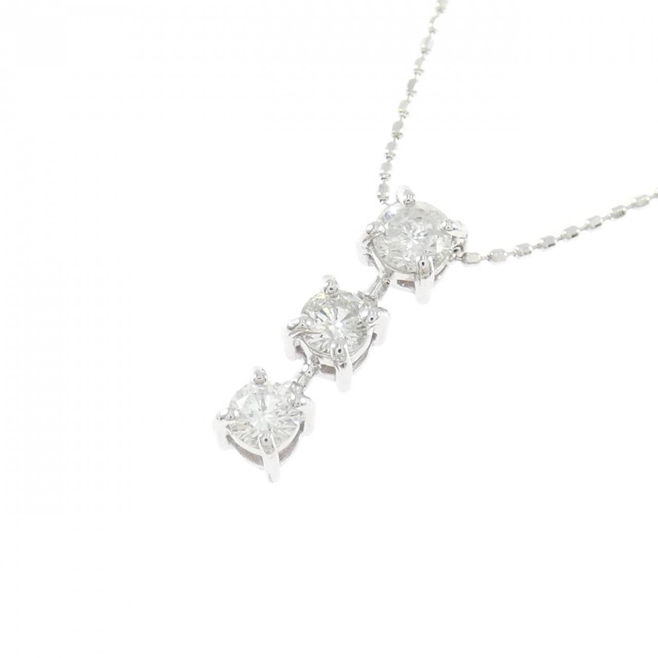 K18WG スリーストーン ダイヤモンド ネックレス 0.50CT