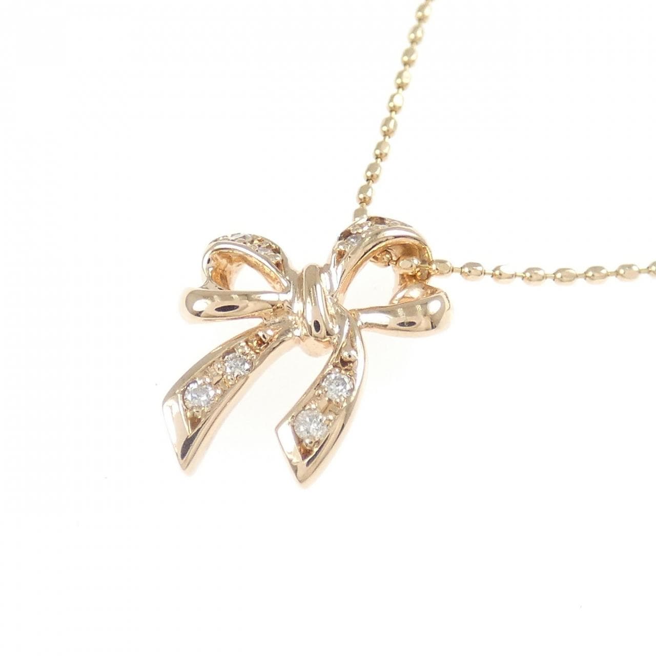 K10PG リボン ダイヤモンド ネックレス 0.05CT