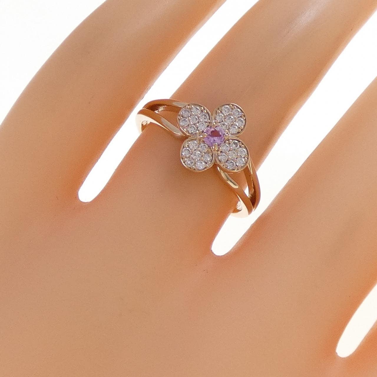K18PG フラワー サファイヤ リング 0.08CT