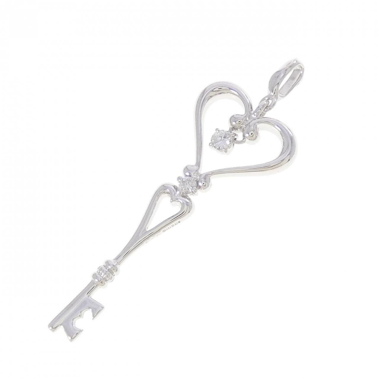 K18WG キー×ハート ダイヤモンド ペンダント 0.15CT