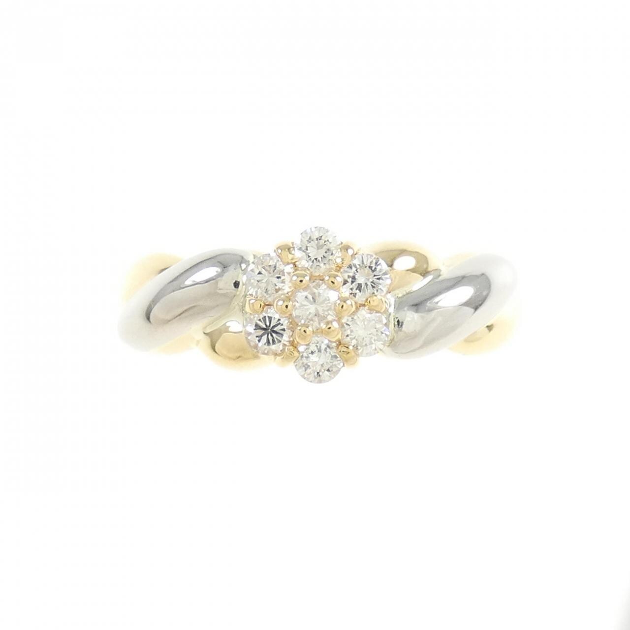 K18YG/PT900花朵鑽石戒指0.22CT