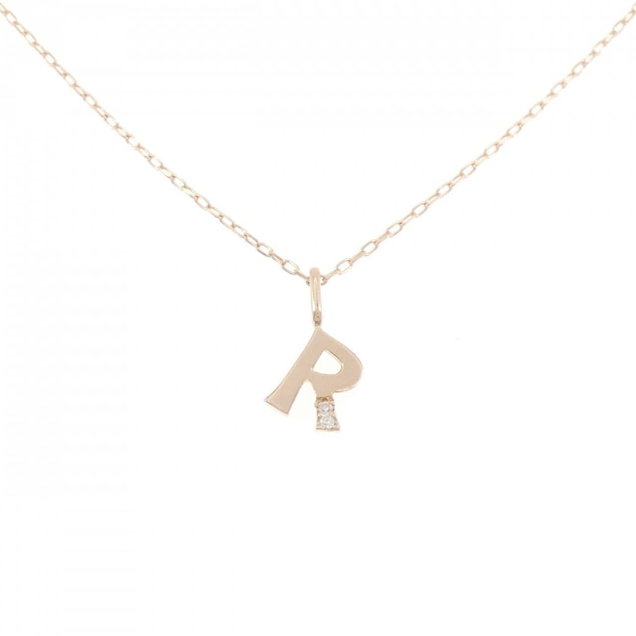 K18PG イニシャルR ダイヤモンド ネックレス 0.01CT