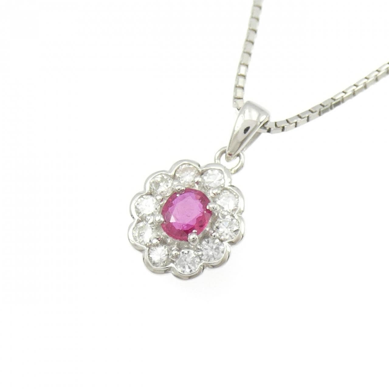 PT900/PT850 フラワー ルビー ネックレス 0.29CT