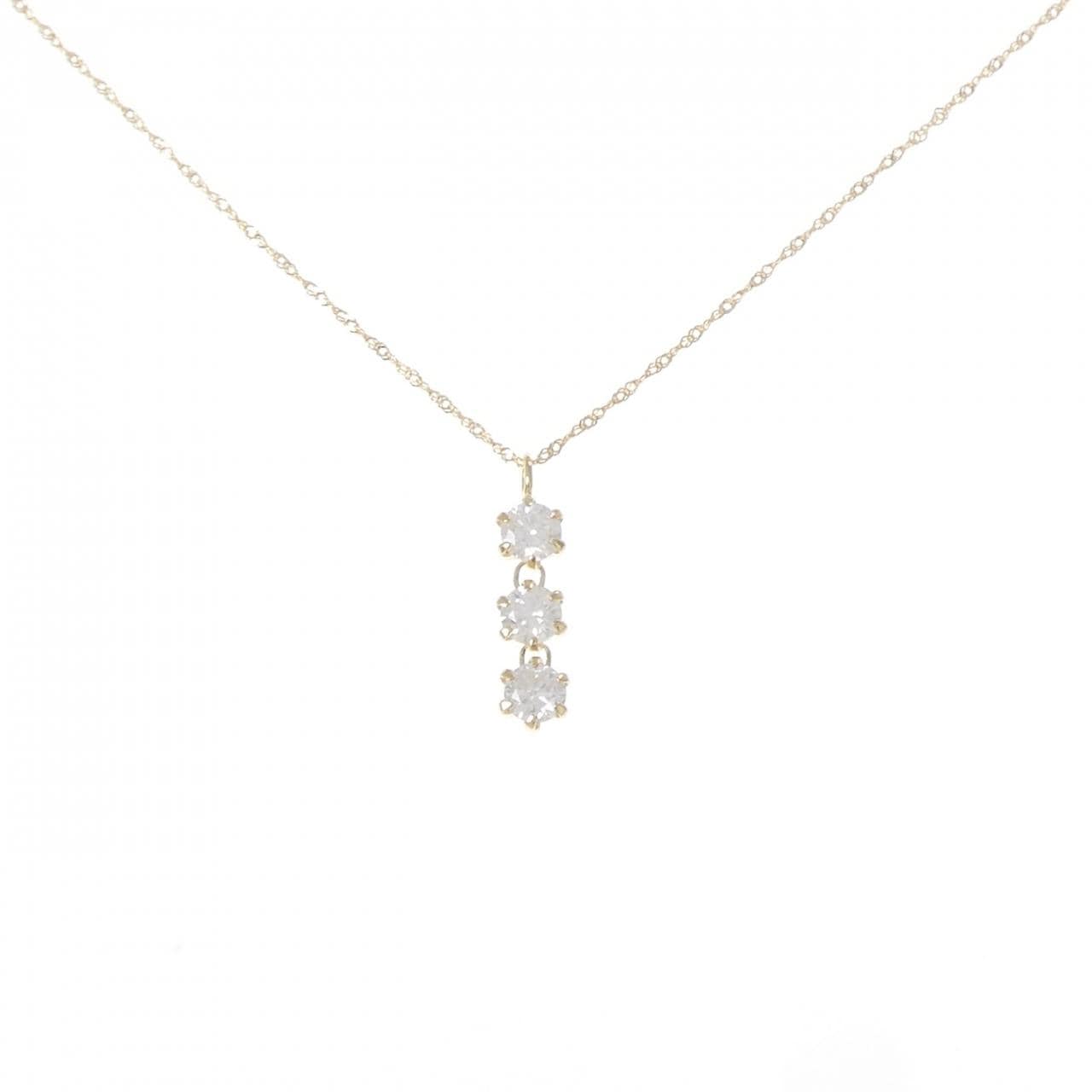 K18YG スリーストーン ダイヤモンド ネックレス 0.4CT