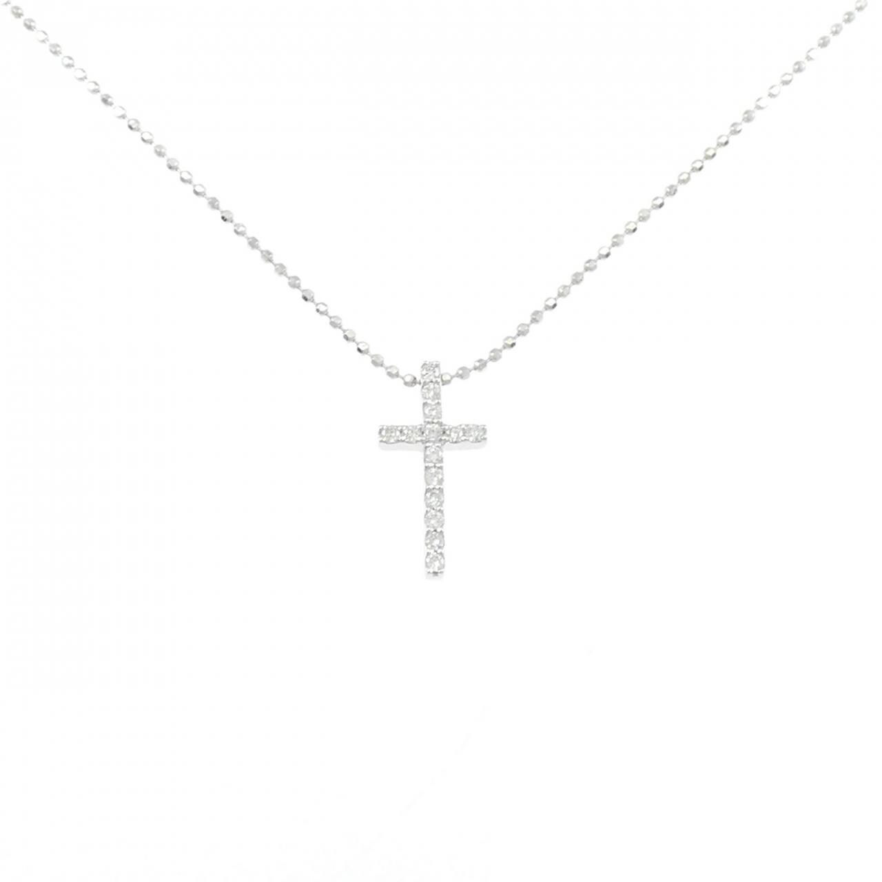 K18WG クロス ダイヤモンド ネックレス 0.12CT