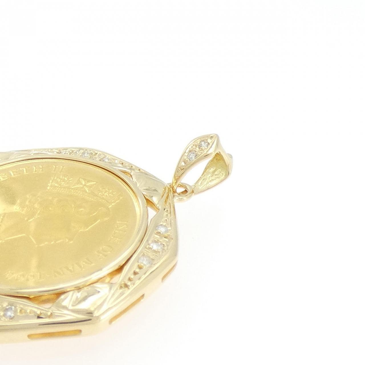 K18YG(枠) ダイヤモンド コイン ペンダント 0.07CT