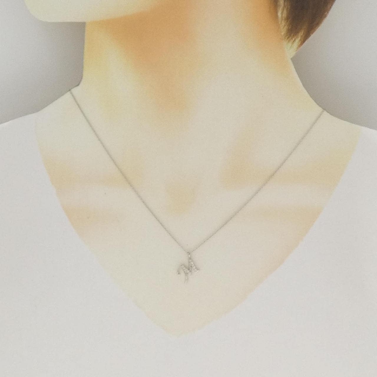 K18WG イニシャルM ダイヤモンド ネックレス 0.06CT