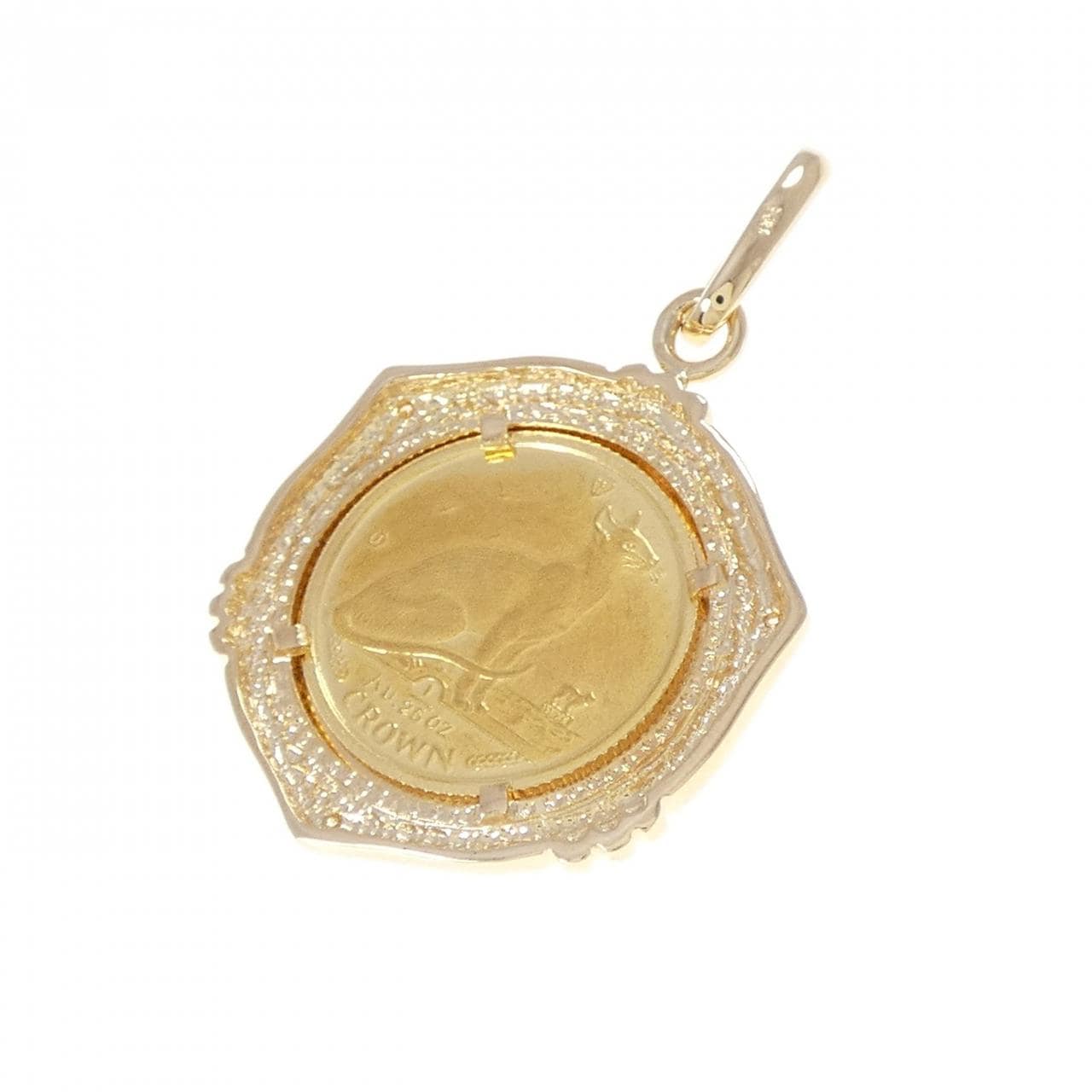 K18YG(枠) ダイヤモンド コイン ペンダント