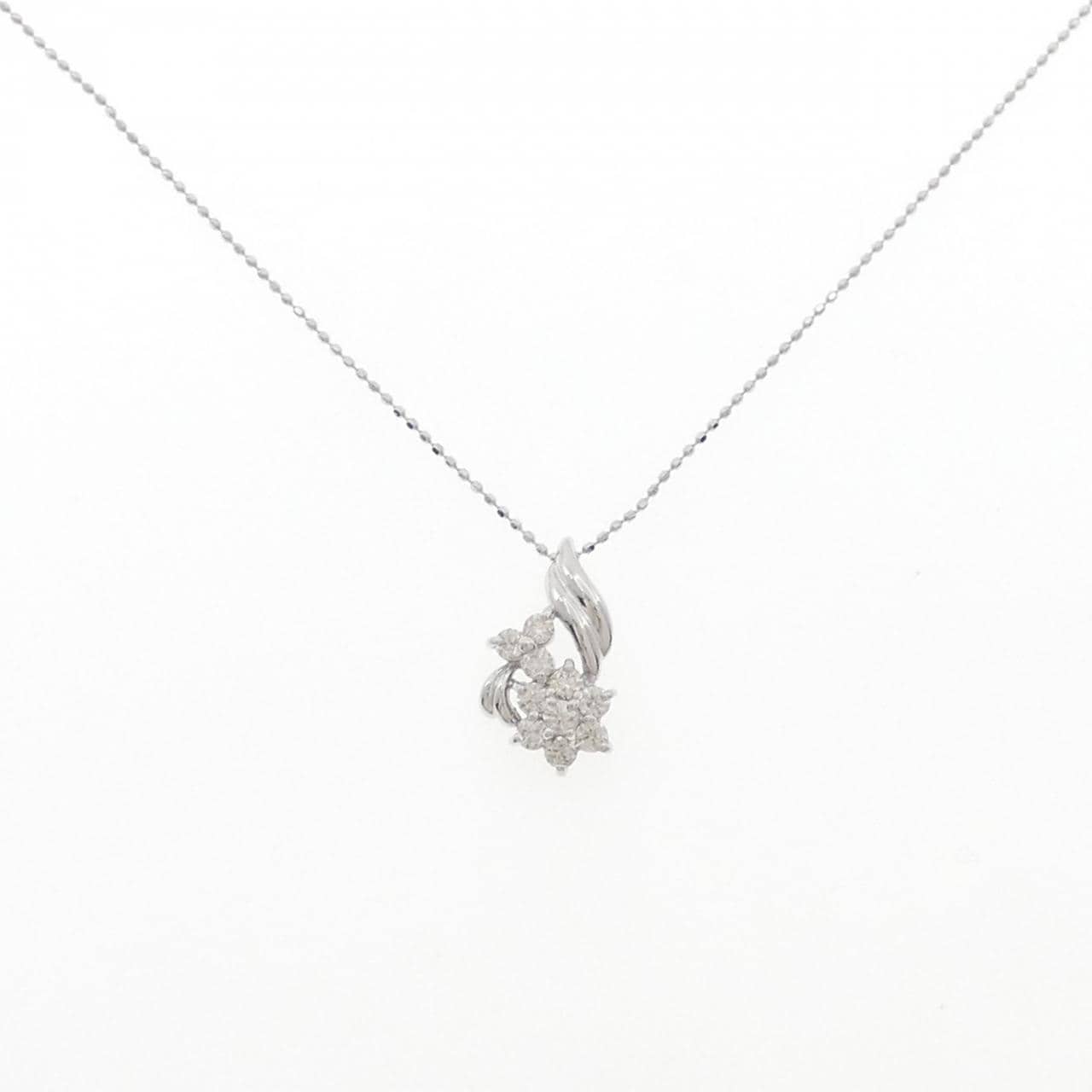K18WG フラワー ダイヤモンド ネックレス 0.40CT?