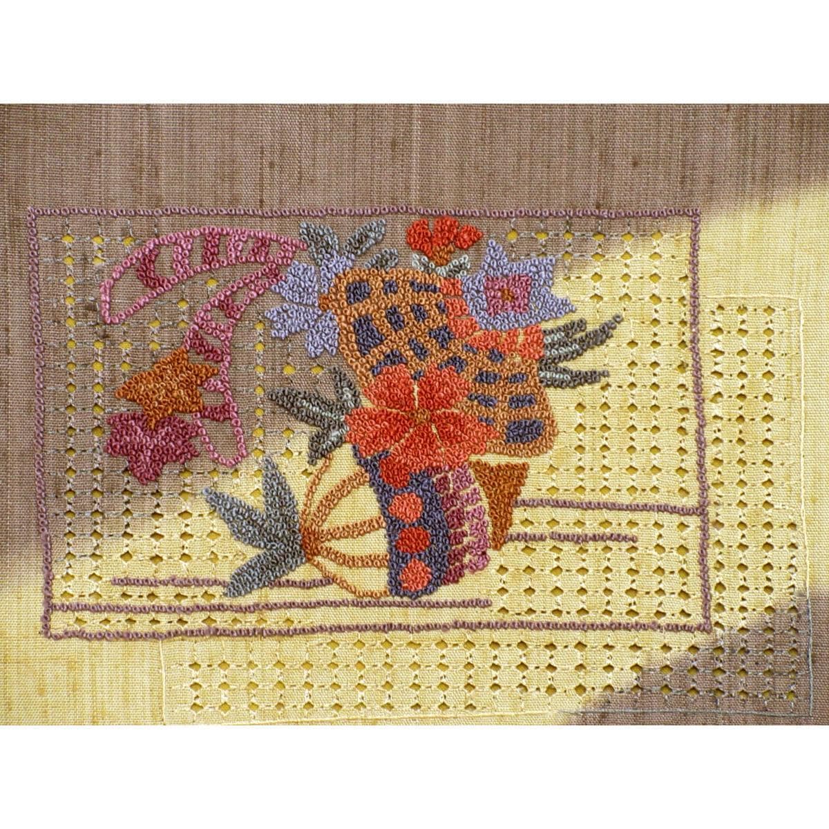 Nagoya obi, pongee weave, embroidery