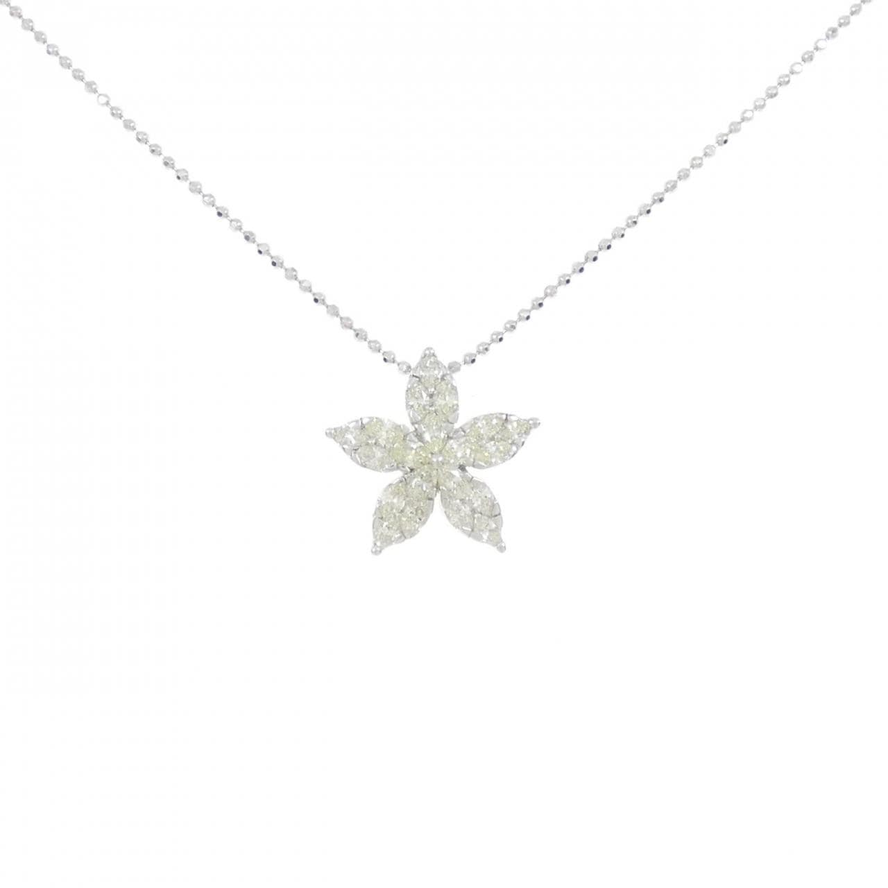 K18WG フラワー ダイヤモンド ネックレス 1.10CT