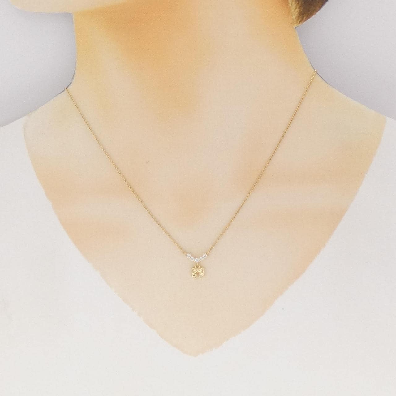 K18YG リボン ダイヤモンド ネックレス 0.15CT