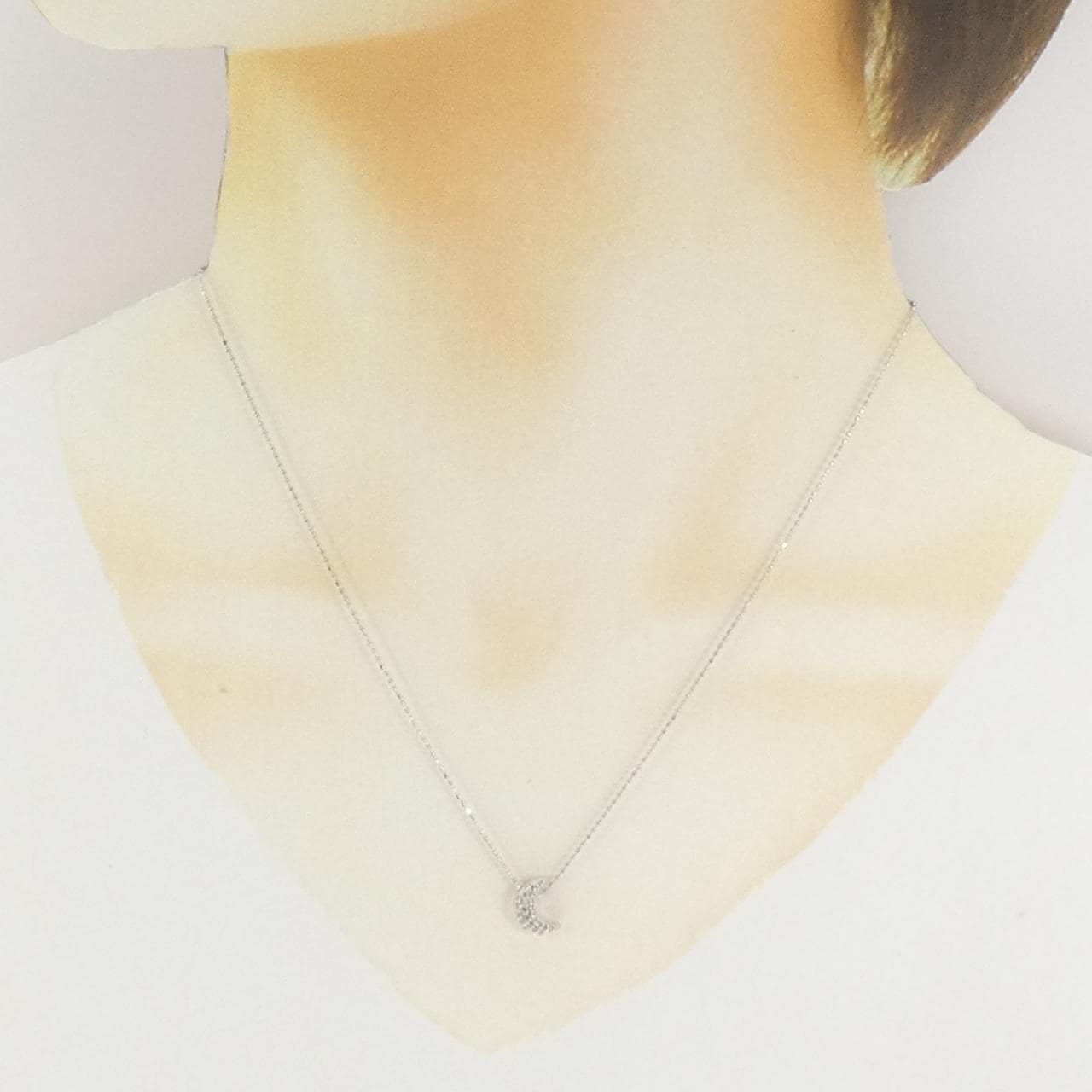 K10WG ムーン ダイヤモンド ネックレス 0.12CT