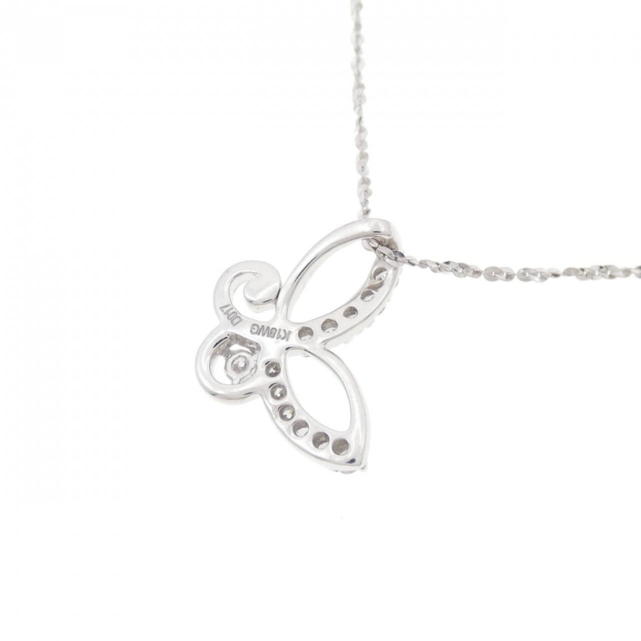 K18WG/750WG バタフライ ダイヤモンド ネックレス 0.17CT