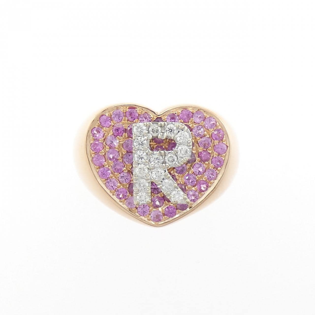 18KPG/18KWG イニシャルR サファイヤ ピンキーリング 0.63CT