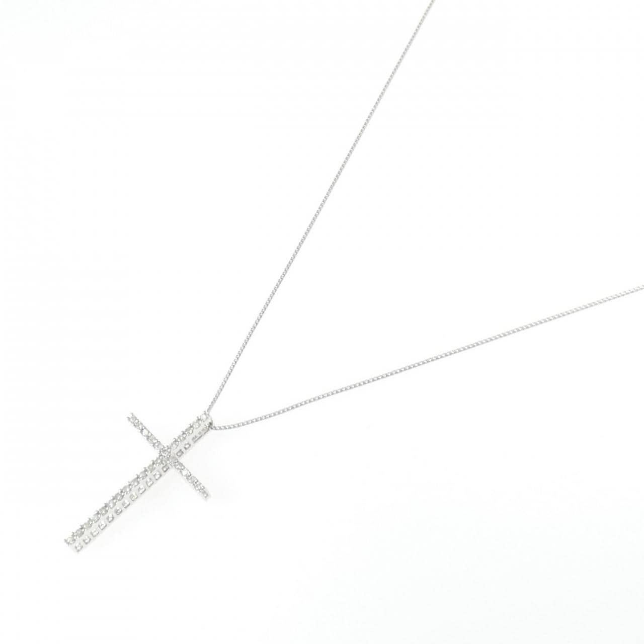 K18WG クロス ダイヤモンド ネックレス 0.20CT