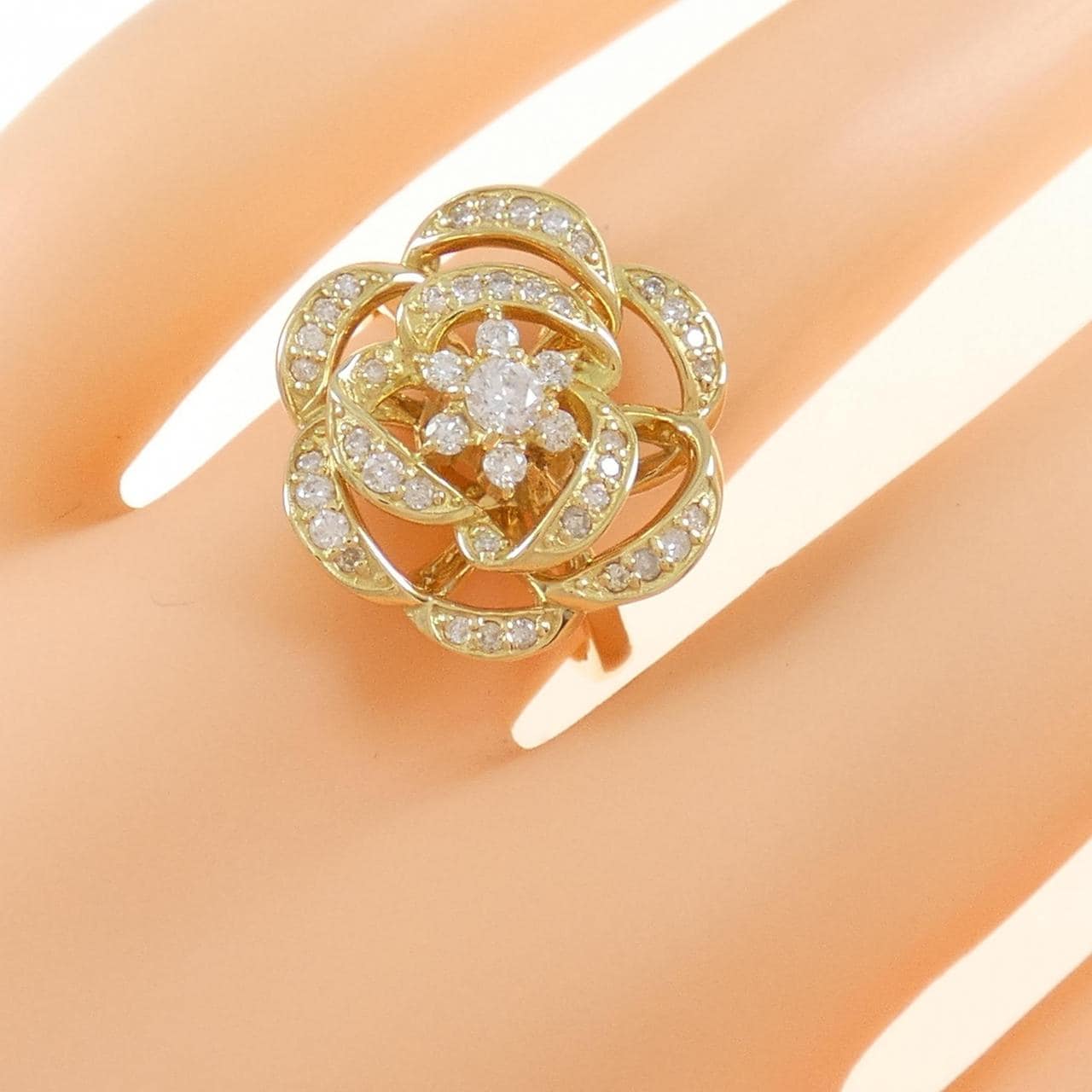 K18YG フラワー ダイヤモンド リング 0.42CT